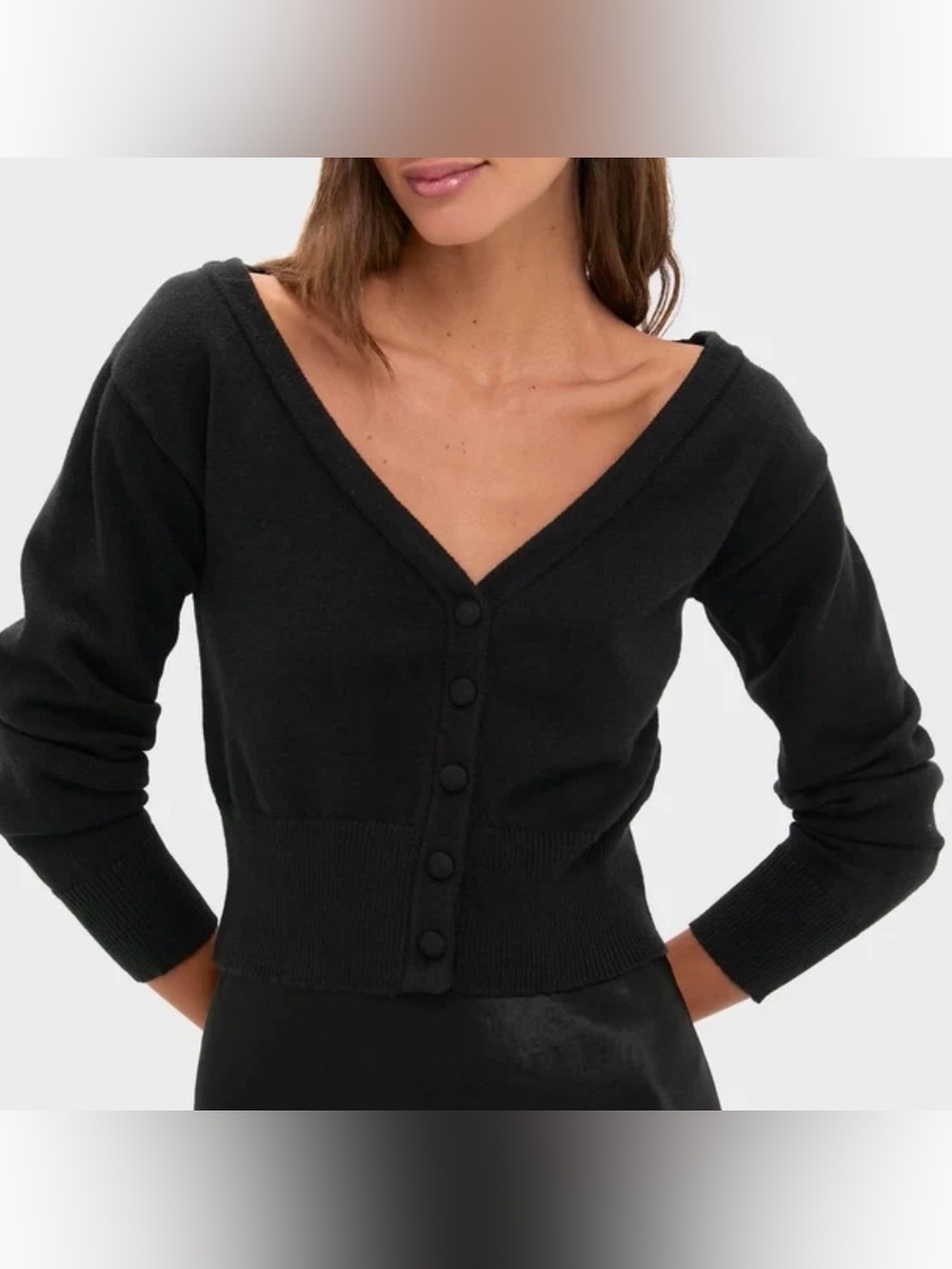 Tuckernuck Black Off The Shoulder Stevens Sweater Cardigan Women’s L V-neck NWT!